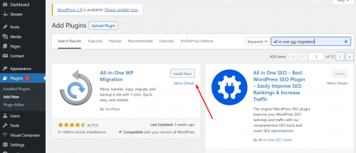 Install the All in One WP Migration Plugin